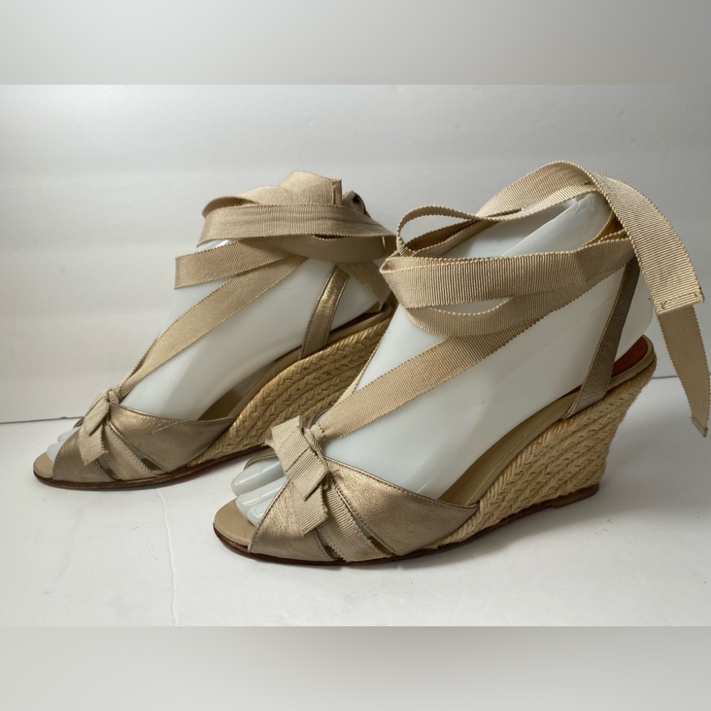 Christian Louboutin lace up espadrille sandals beige metallic 36